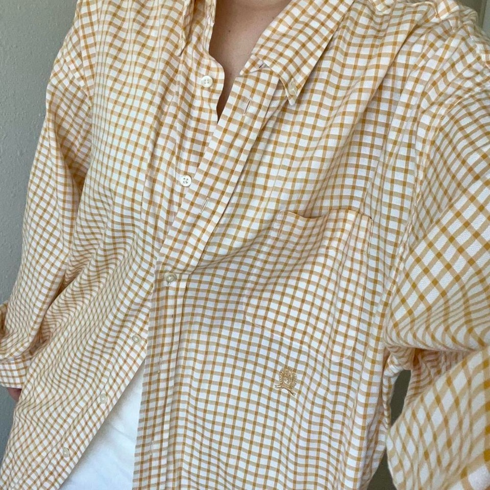 Tommy Hilfiger Butter 🧈 yellow Checkered button down Shirt oversized men’s xl